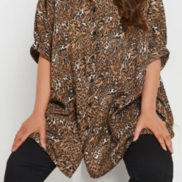 Yours | Plus Size - Brown Animal Print Oversized Fit Shirt - NWT - Picture 13 of 15